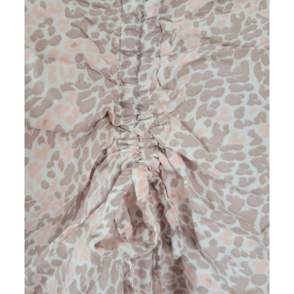Japna XS Square Neck Ruched Peplum Crop Top Puff Sleeve Animal Print Coquette - Picture 10 of 11